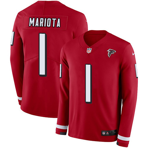 Falcons #1 Marcus Mariota Red Team Color Men's Stitched Limited Therma Long Sleeve Jersey cheap jerseys for sale - CheapJerseys.Shop