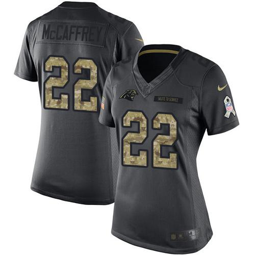 Carolina Panthers #22 Christian McCaffrey Black Women's Stitched Limited 2016 Salute to Service Jersey Womens cheap jerseys for sale - CheapJerseys.Shop