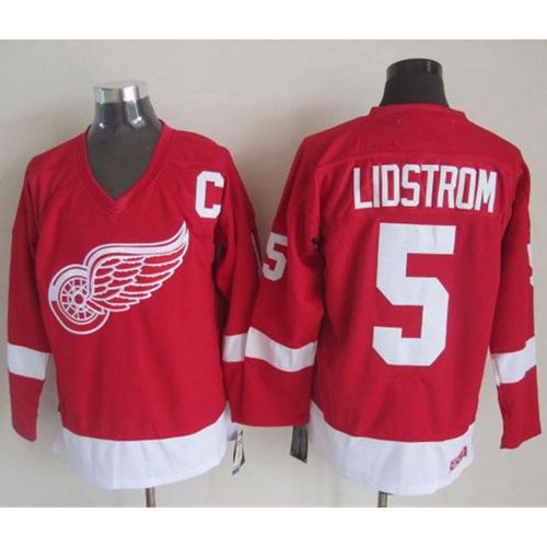 Detroit Red Wings #5 Nicklas Lidstrom Red CCM Throwback Stitched Jersey Men's cheap jerseys for sale - CheapJerseys.Shop