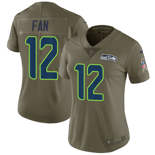 Seahawks #12 Fan Olive Women's Stitched Limited 2017 Salute To Service Jersey cheap jerseys for sale - CheapJerseys.Shop