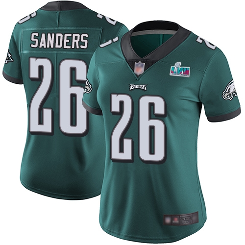 Eagles #26 Miles Sanders Green Team Color Super Bowl LVII Patch Women's Stitched Vapor Untouchable Limited Jersey cheap jerseys for sale - CheapJerseys.Shop