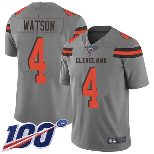 Browns #4 Deshaun Watson Gray Youth Stitched Limited Inverted Legend 100th Season Jersey cheap jerseys for sale - CheapJerseys.Shop