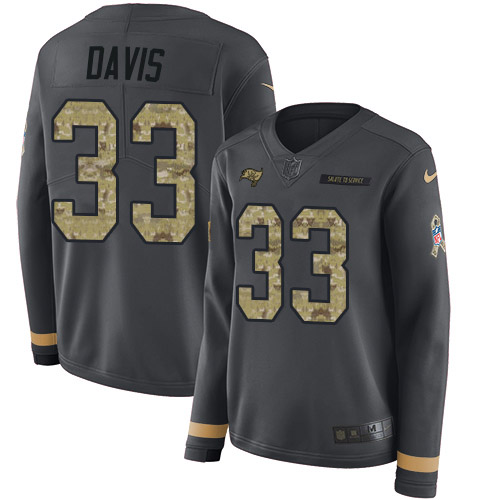 Tampa Bay Buccaneers #33 Carlton Davis III Anthracite Salute to Service Women's Stitched Limited Therma Long Sleeve Jersey Womens cheap jerseys for sale - CheapJerseys.Shop