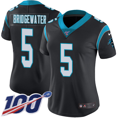 Carolina Panthers #5 Teddy Bridgewater Black Team Color Women's Stitched 100th Season Vapor Untouchable Limited Jersey Womens cheap jerseys for sale - CheapJerseys.Shop
