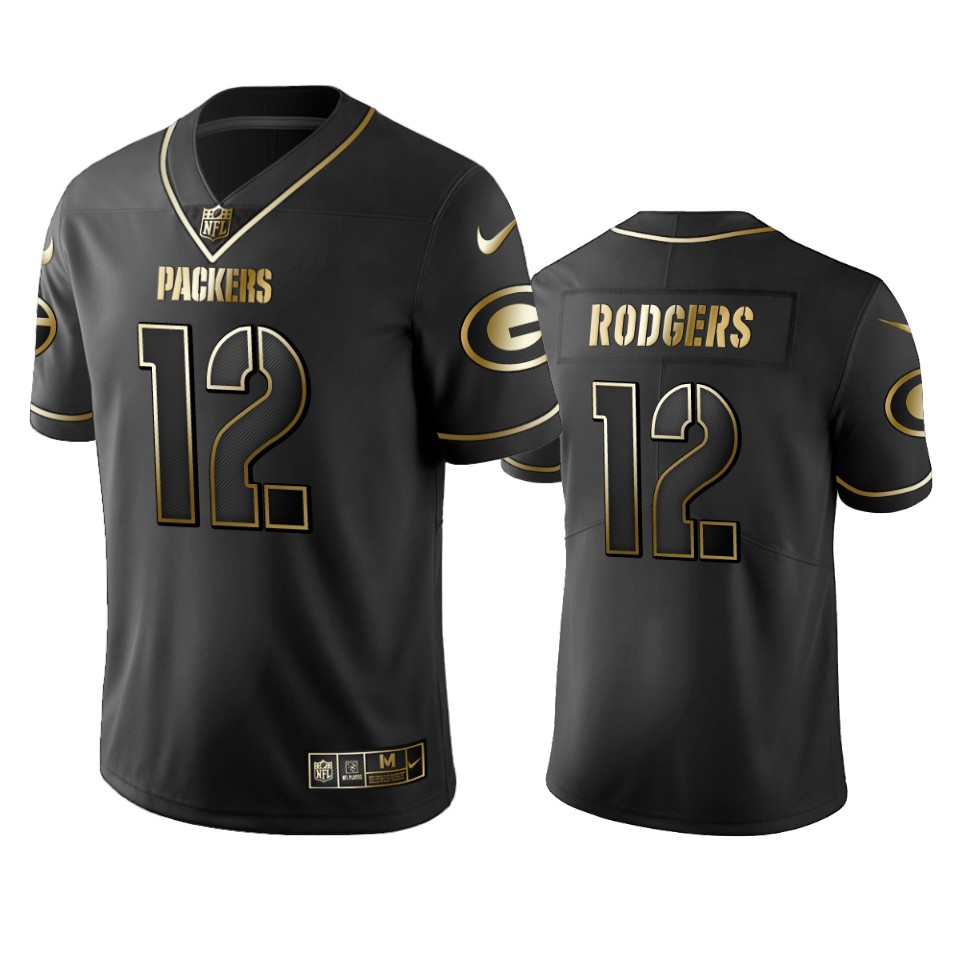 Packers #12 Aaron Rodgers Men's Stitched Vapor Untouchable Limited Black Golden Jersey cheap jerseys for sale - CheapJerseys.Shop
