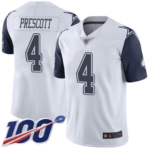 Cowboys #4 Dak Prescott White Men's Stitched Limited Rush 100th Season Jersey cheap jerseys for sale - CheapJerseys.Shop