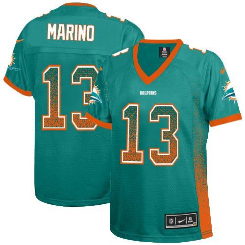 Dolphins #13 Dan Marino Aqua Green Team Color Women's Stitched Elite Drift Fashion Jersey cheap jerseys for sale - CheapJerseys.Shop