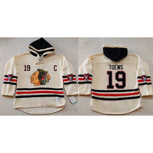 Chicago Blackhawks #19 Jonathan Toews Cream Heavyweight Pullover Hoodie Stitched Jersey Men's cheap jerseys for sale - CheapJerseys.Shop
