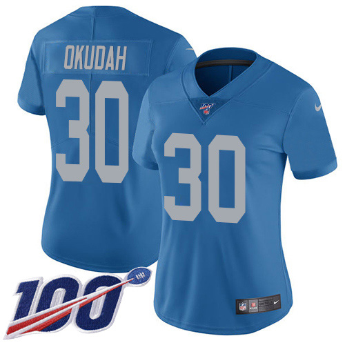 Detroit Lions #30 Jeff Okudah Blue Throwback Women's Stitched 100th Season Vapor Untouchable Limited Jersey Womens cheap jerseys for sale - CheapJerseys.Shop