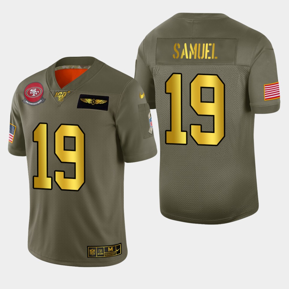 49ers #19 Deebo Samuel Men's Olive Gold 2019 Salute To Service 100 Limited Jersey cheap jerseys for sale - CheapJerseys.Shop