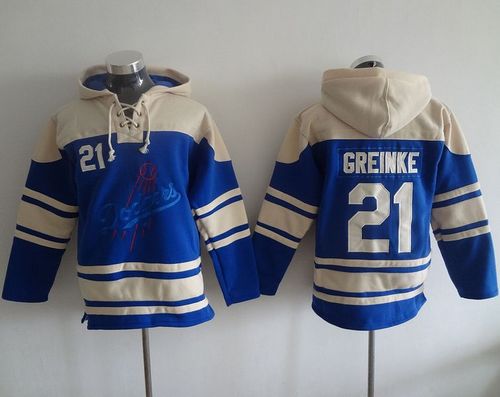 Dodgers #21 Zack Greinke Blue Sawyer Hooded Sweatshirt Hoodie cheap jerseys for sale - CheapJerseys.Shop
