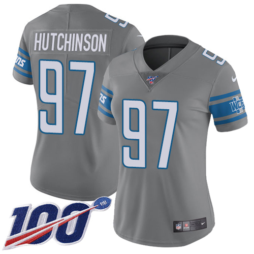 Lions #97 Aidan Hutchinson Gray Women's Stitched Limited Rush 100th Season Jersey cheap jerseys for sale - CheapJerseys.Shop