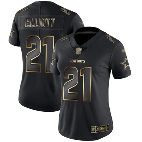 Cowboys #21 Ezekiel Elliott Black/Gold Women's Stitched Vapor Untouchable Limited Jersey cheap jerseys for sale - CheapJerseys.Shop