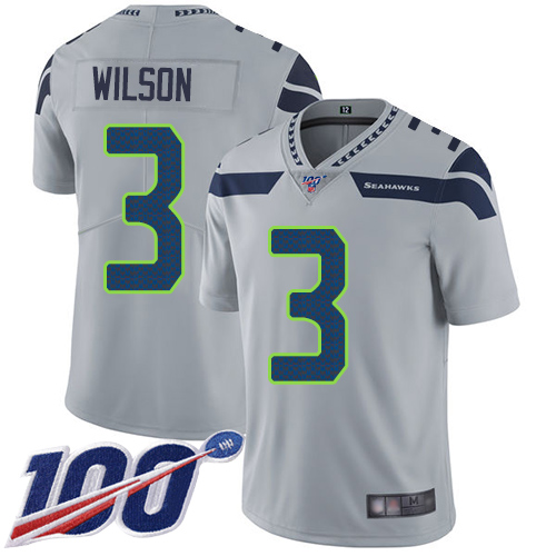 Seattle Seahawks #3 Russell Wilson Grey Alternate Men's Stitched 100th Season Vapor Limited Jersey Men's cheap jerseys for sale - CheapJerseys.Shop