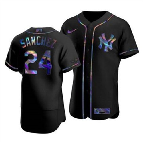 New York New York Yankees #24 Gary Sanchez Men's Iridescent Holographic Collection Jersey - Black Men's cheap jerseys for sale - CheapJerseys.Shop
