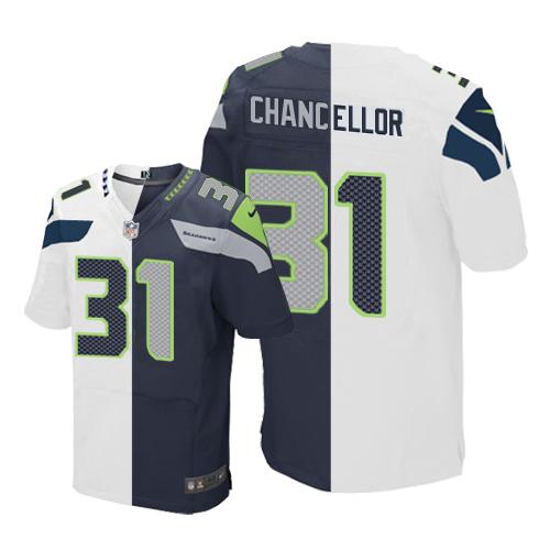 Seattle Seahawks #31 Kam Chancellor White/Steel Blue Men's Stitched Elite Split Jersey Men's cheap jerseys for sale - CheapJerseys.Shop