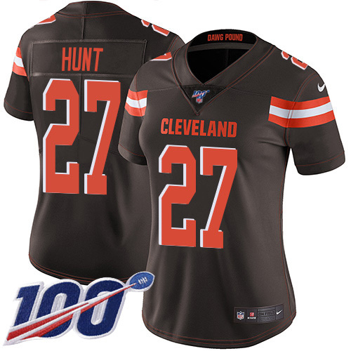 Cleveland Browns #27 Kareem Hunt Brown Team Color Women's Stitched 100th Season Vapor Untouchable Limited Jersey Womens cheap jerseys for sale - CheapJerseys.Shop