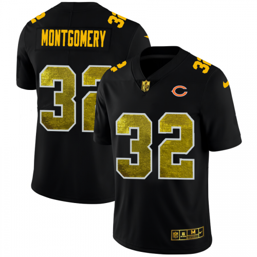 Chicago Chicago Bears #32 David Montgomery Men's Black Golden Sequin Vapor Limited Jersey Men's cheap jerseys for sale - CheapJerseys.Shop