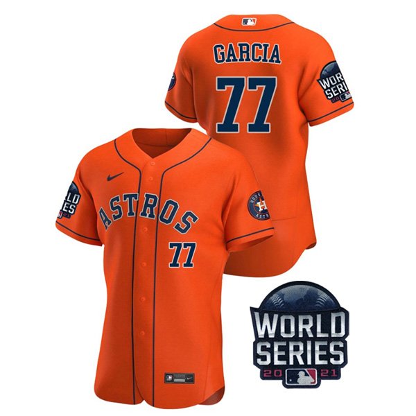 Houston Astros #77 Luis Garcia Men's 150th Anniversary 2021 World Series Authentic Jersey - Orange cheap jerseys for sale - CheapJerseys.Shop
