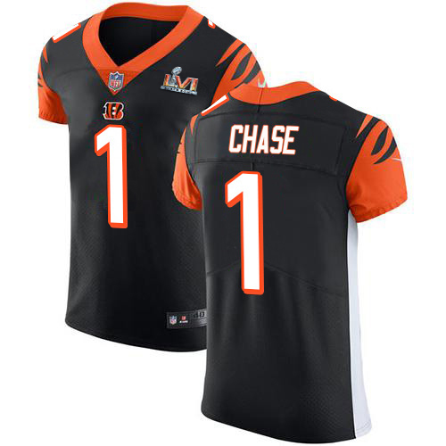Bengals #1 Ja'Marr Chase Black Team Color Super Bowl LVI Patch Men's Stitched Vapor Untouchable Elite Jersey cheap jerseys for sale - CheapJerseys.Shop