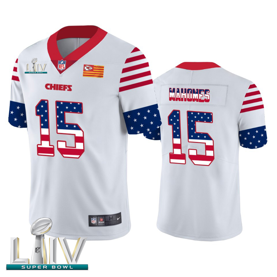 Kansas City Chiefs #15 Patrick Mahomes White Super Bowl LIV 2020 Men's Team Logo USA Flag Vapor Untouchable Limited Jersey cheap jerseys for sale - CheapJerseys.Shop