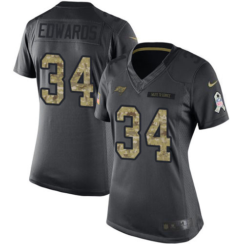 Tampa Bay Buccaneers #34 Mike Edwards Black Women's Stitched Limited 2016 Salute to Service Jersey Womens cheap jerseys for sale - CheapJerseys.Shop