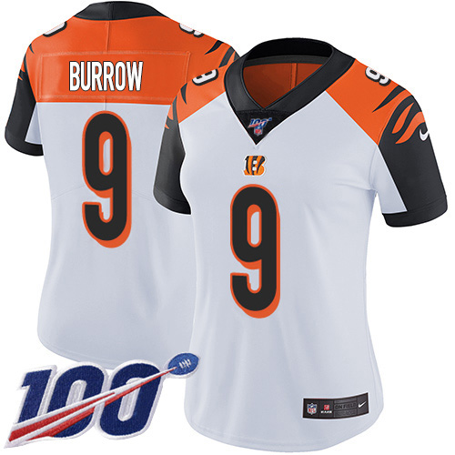 Bengals #9 Joe Burrow White Women's Stitched 100th Season Vapor Untouchable Limited Jersey cheap jerseys for sale - CheapJerseys.Shop