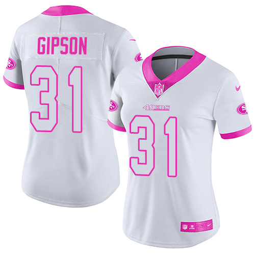 49ers #31 Tashaun Gipson White/Pink Women's Stitched Limited Rush Fashion Jersey cheap jerseys for sale - CheapJerseys.Shop