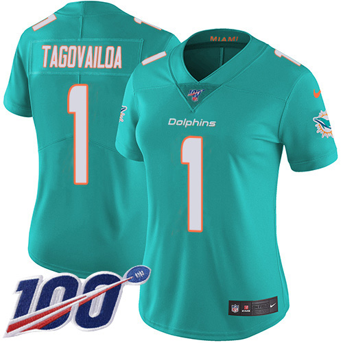 Dolphins #1 Tua Tagovailoa Aqua Green Team Color Women's Stitched 100th Season Vapor Untouchable Limited Jersey cheap jerseys for sale - CheapJerseys.Shop