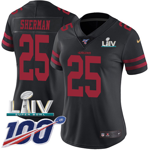 San Francisco 49ers #25 Richard Sherman Black Super Bowl LIV 2020 Alternate Women's Stitched 100th Season Vapor Limited Jersey Womens cheap jerseys for sale - CheapJerseys.Shop