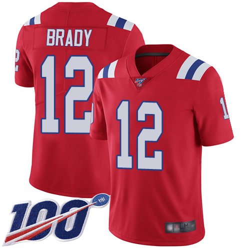 Patriots #12 Tom Brady Red Alternate Men's Stitched 100th Season Vapor Limited Jersey cheap jerseys for sale - CheapJerseys.Shop