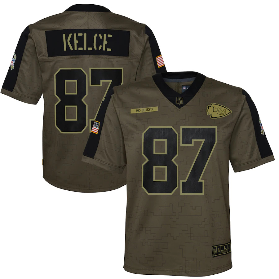 Kansas City Chiefs #87 Travis Kelce Olive Youth 2021 Salute To Service Game Jersey cheap jerseys for sale - CheapJerseys.Shop