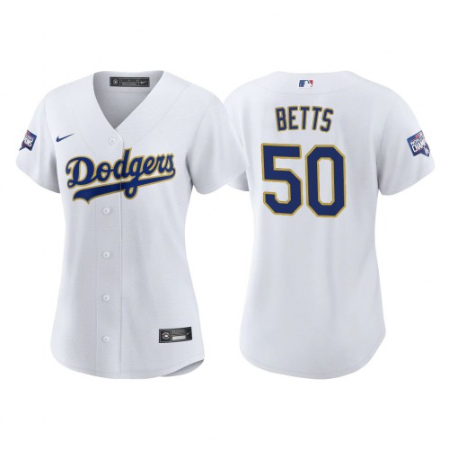Los Angeles Los Angeles Dodgers #50 Mookie Betts Women's 2021 Gold Program World Series Champions Jersey Whtie Womens cheap jerseys for sale - CheapJerseys.Shop