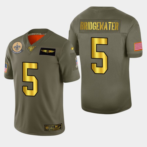 New Orleans New Orleans Saints #5 Teddy Bridgewater Men's Olive Gold 2019 Salute to Service Limited 100 Jersey Men's cheap jerseys for sale - CheapJerseys.Shop