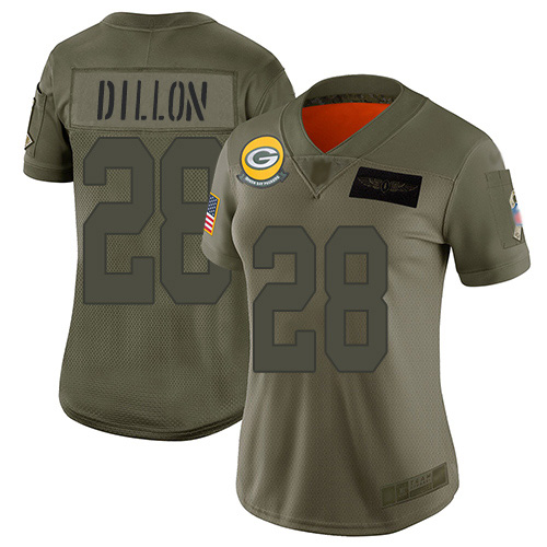 Packers #28 AJ Dillon Camo Women's Stitched Limited 2019 Salute To Service Jersey cheap jerseys for sale - CheapJerseys.Shop