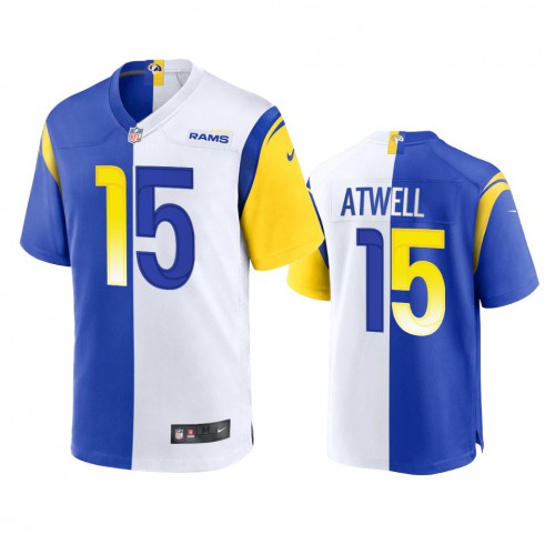 Los Angeles Los Angeles Rams #15 Tutu Atwell Men's Royal White Split Game Limited Jersey Men's cheap jerseys for sale - CheapJerseys.Shop