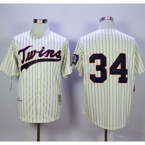Mitchell And Ness Minnesota Twins #34 Kirby Puckett Cream Strip Throwback Stitched Jersey Men's cheap jerseys for sale - CheapJerseys.Shop