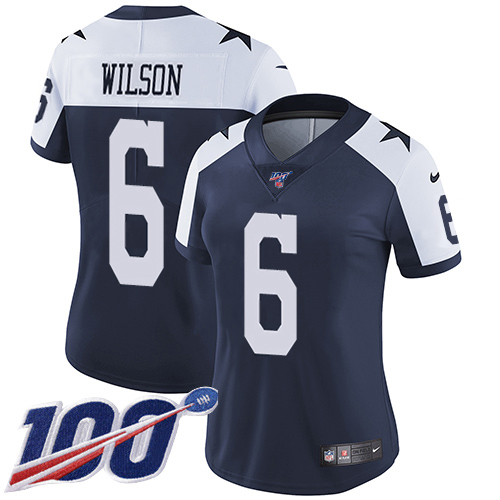 Cowboys #6 Donovan Wilson Navy Blue Thanksgiving Women's Stitched 100th Season Vapor Throwback Limited Jersey cheap jerseys for sale - CheapJerseys.Shop