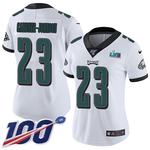 Eagles #23 C.J. Gardner-Johnson White Super Bowl LVII Patch Women's Stitched 100th Season Vapor Untouchable Limited Jersey cheap jerseys for sale - CheapJerseys.Shop