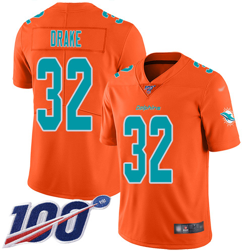 Miami Dolphins #32 Kenyan Drake Orange Men's Stitched Limited Inverted Legend 100th Season Jersey Men's cheap jerseys for sale - CheapJerseys.Shop