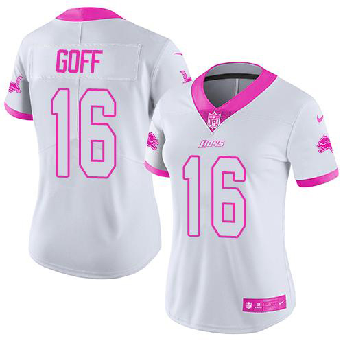 Detroit Lions #16 Jared Goff White/Pink Women's Stitched Limited Rush Fashion Jersey cheap jerseys for sale - CheapJerseys.Shop