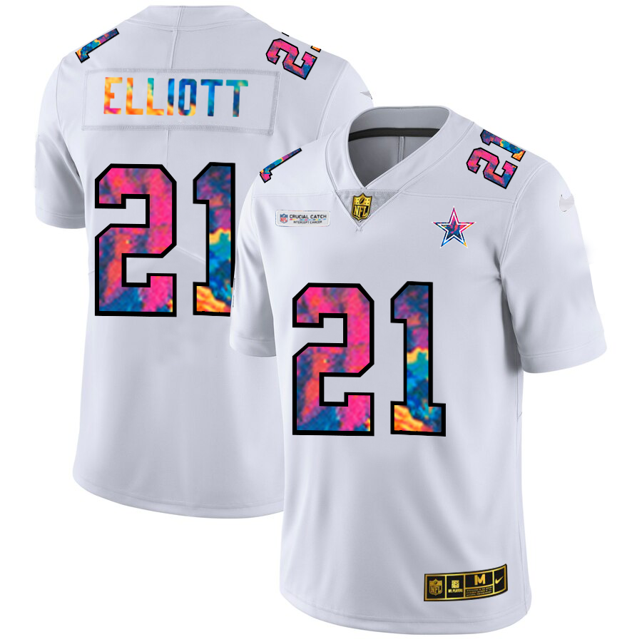 Dallas Cowboys #21 Ezekiel Elliott Men's White Multi-Color 2020 Crucial Catch Limited Jersey cheap jerseys for sale - CheapJerseys.Shop