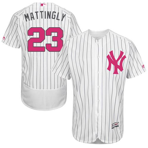 New York Yankees #23 Don Mattingly White Strip Flexbase Authentic Collection Mother's Day Stitched Jersey Men's cheap jerseys for sale - CheapJerseys.Shop