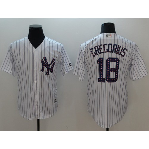 New York Yankees #18 Didi Gregorius White Strip New Cool Base 2018 Stars & Stripes Stitched Jersey Men's cheap jerseys for sale - CheapJerseys.Shop
