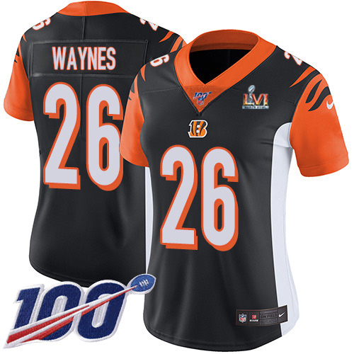 Cincinnati Bengals #26 Trae Waynes Black Team Color Super Bowl LVI Patch Women's Stitched 100th Season Vapor Untouchable Limited Jersey Womens cheap jerseys for sale - CheapJerseys.Shop
