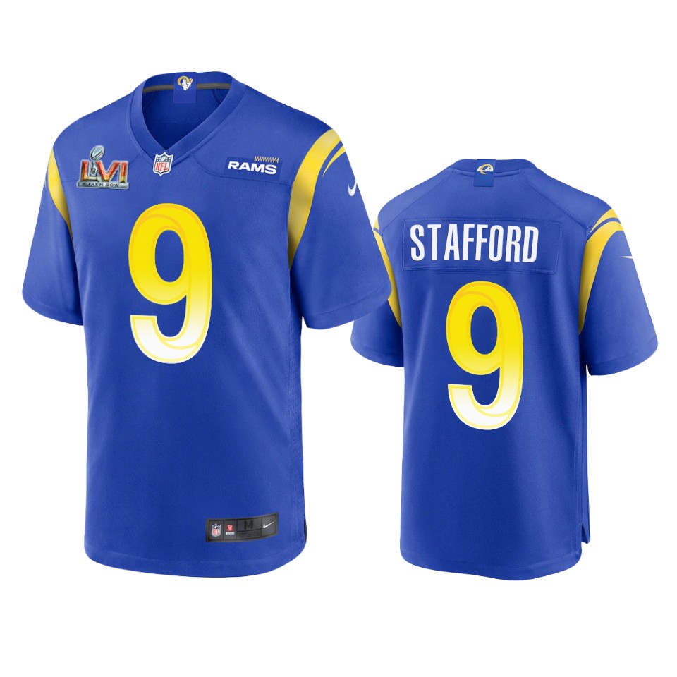 Los Angeles Rams #9 Matthew Stafford Men's Super Bowl LVI Patch Game Jersey - Royal cheap jerseys for sale - CheapJerseys.Shop