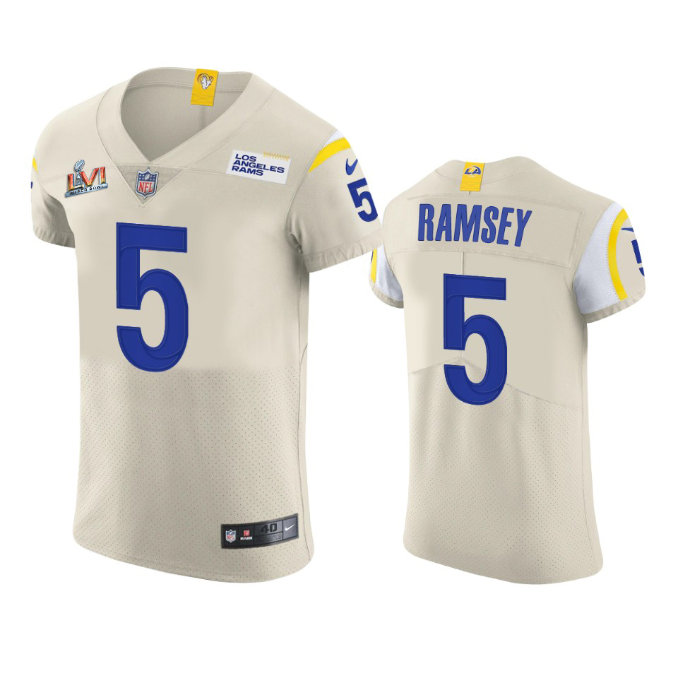 Los Angeles Rams #5 Jalen Ramsey Men's Super Bowl LVI Patch Vapor Elite Player Jersey - Bone cheap jerseys for sale - CheapJerseys.Shop