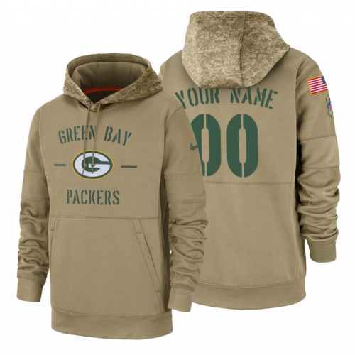 Green Bay Packers Custom Tan 2019 Salute To Service Name & Number Sideline Therma Pullover Hoodie cheap jerseys for sale - CheapJerseys.Shop