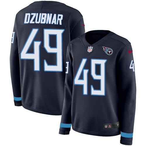 Tennessee Titans #49 Nick Dzubnar Navy Blue Team Color Women's Stitched Limited Therma Long Sleeve Jersey Womens cheap jerseys for sale - CheapJerseys.Shop
