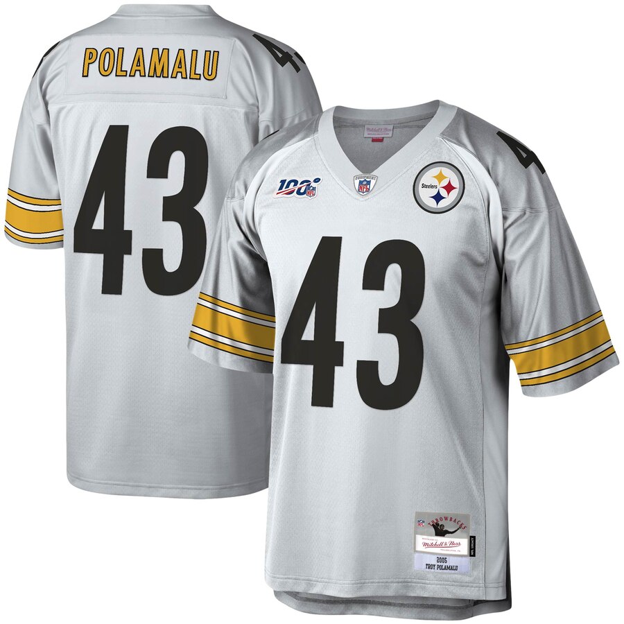 Pittsburgh Steelers #43 Troy Polamalu Mitchell & Ness 100 Retired Player Platinum Jersey cheap jerseys for sale - CheapJerseys.Shop